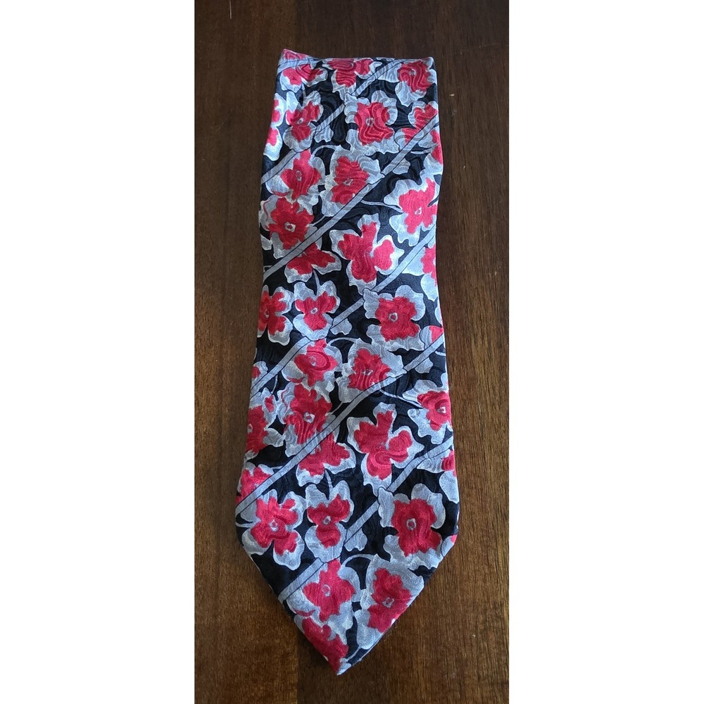 Stefano Milano Silk Tie Black Red Grey Floral Formal Classic Italy